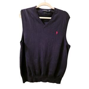 VINTAGE Polo Ralph Lauren Sweater Vest Pima Cotton Blue Red Knit Grandpa Mens M